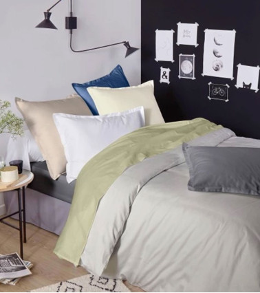 Taie d'oreiller unie satin de coton TILLEUL