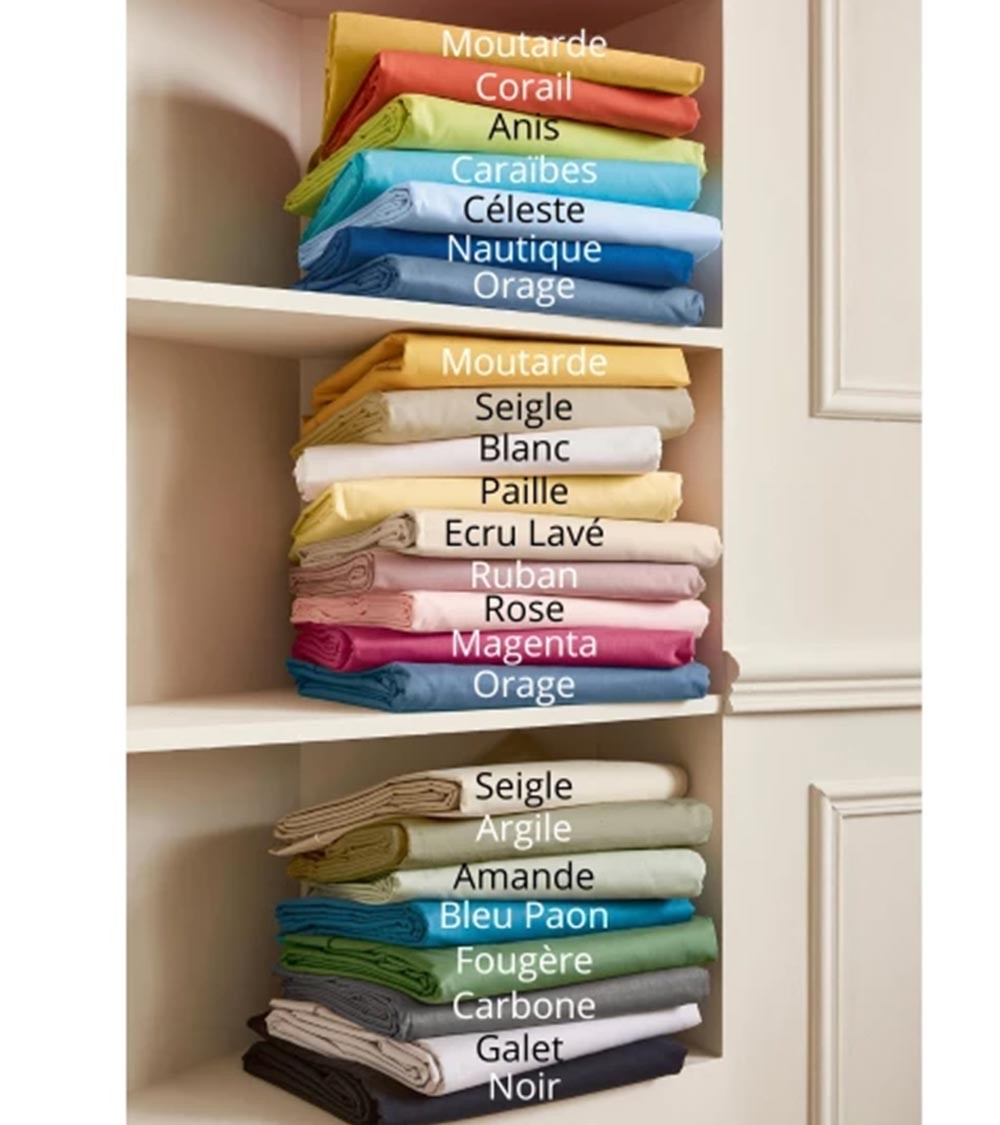 Drap de lit uni satin de coton bleu NUIT