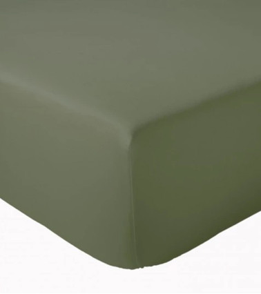 Drap housse uni percale de coton KAKI