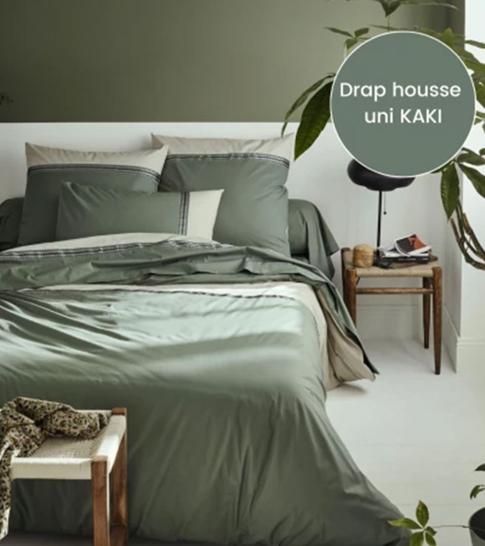 Drap de lit percale de coton NOA KAKI