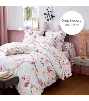 Taie d'oreiller percale de coton ELISA ROSE
