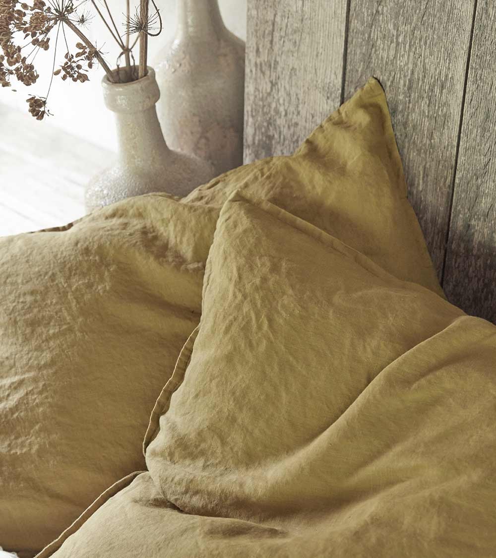 Drap Housse en Lin jaune Sienne Nouvelle Vague - Origine France Garantie