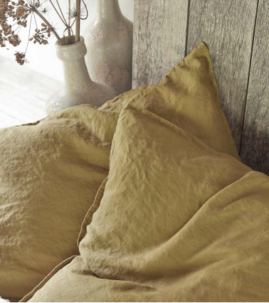 Drap Housse en Lin jaune Sienne Nouvelle Vague - Origine France Garantie