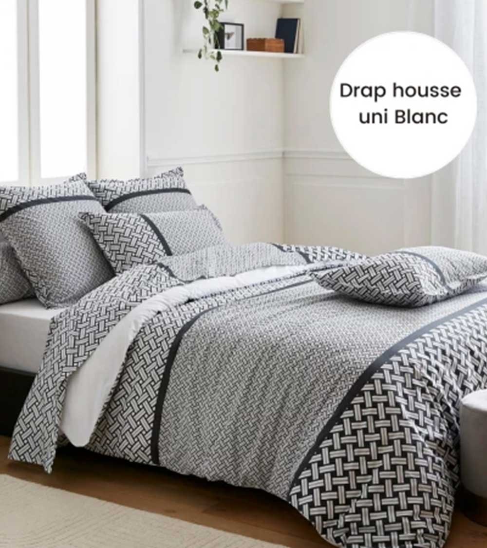 Drap de lit percale de coton RIVIERA REGLISSE