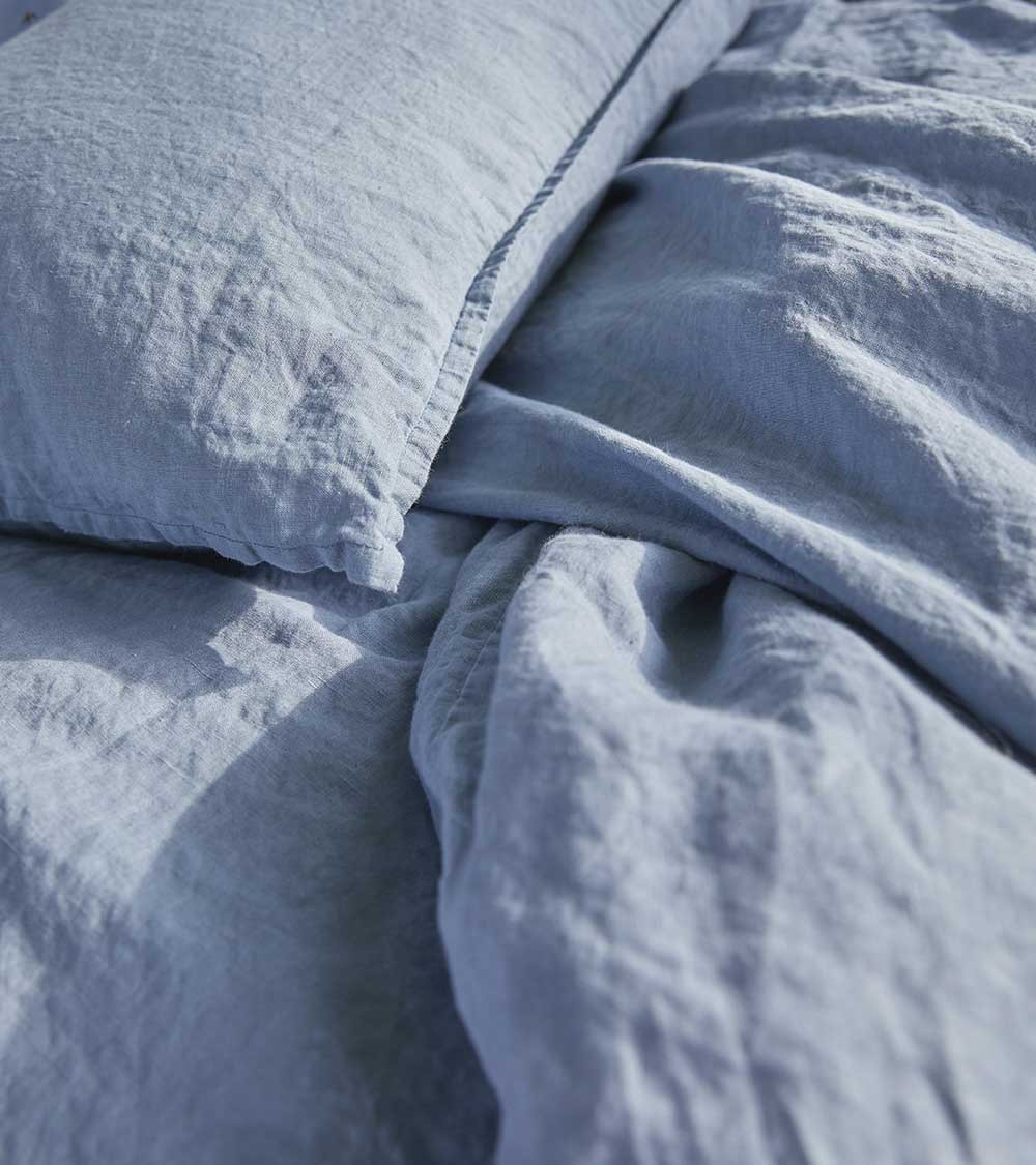 Drap Plat En Lin Lavé Bleu Nuit De Haute Qualité