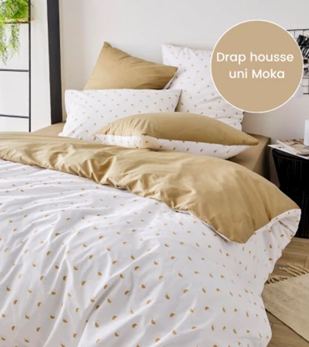 Taie d'oreiller percale de coton ALEX MOKA