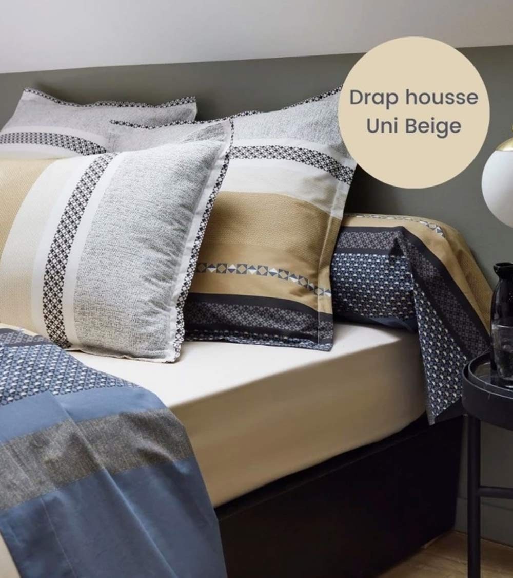 Drap de lit percale de coton MARLOW ACIER