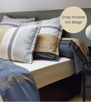 Drap de lit percale de coton MARLOW ACIER