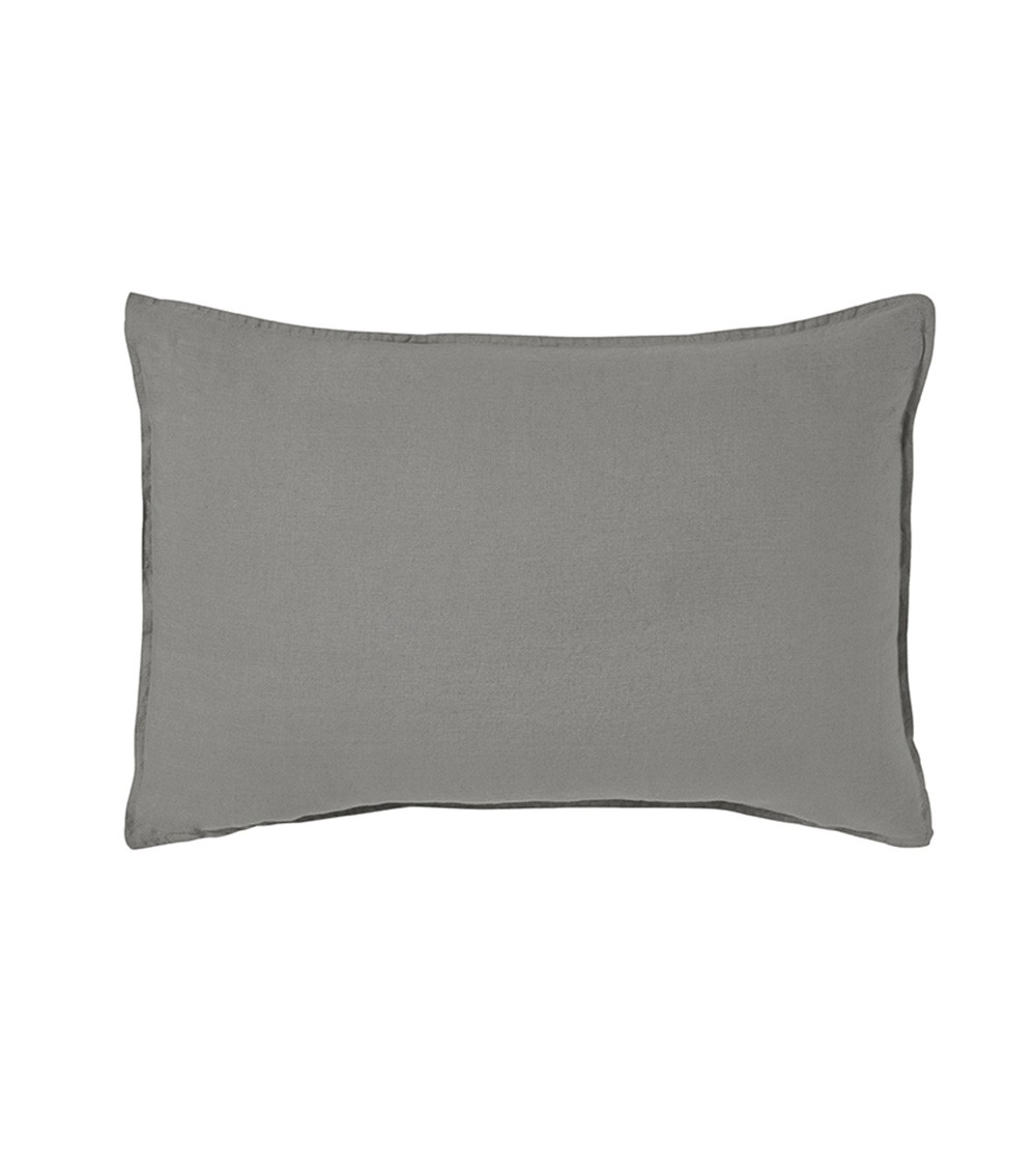 Taie d'oreiller rectangle 50x70 en Lin gris Galet Nouvelle Vague - couleur minérale douce