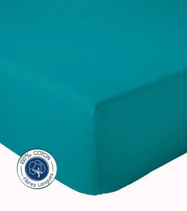 Drap housse uni coton BLEU PAON