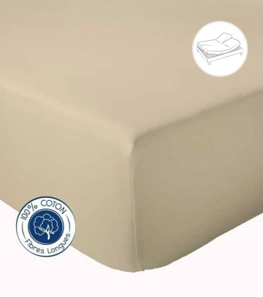 Drap housse uni coton SEIGLE pour lit articulé (tête et pieds relevables)