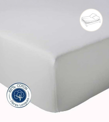 Drap housse uni coton GALET pour lit articulé (tête et pieds relevables)