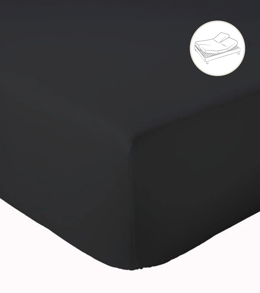 Drap housse uni coton NOIR pour lit articulé (tête et pieds relevables)