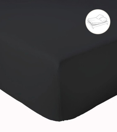 Drap housse uni coton NOIR pour lit articulé (tête et pieds relevables)