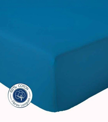 Drap housse uni coton BLEU NAUTIQUE