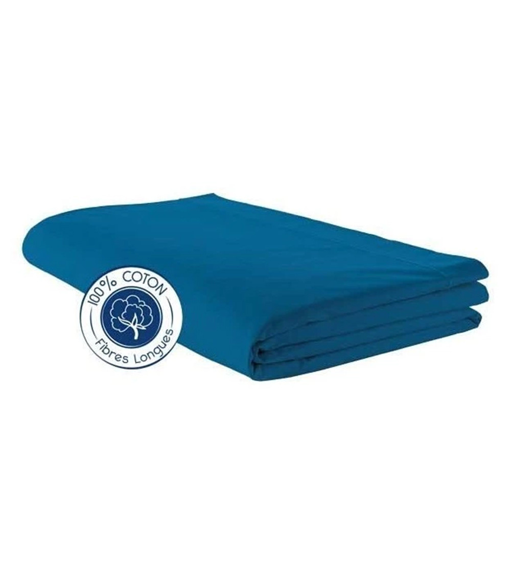 Drap de lit uni coton BLEU NAUTIQUE