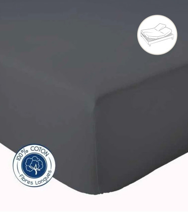 Drap housse uni coton CARBONE pour lit articulé (tête et pieds relevables)