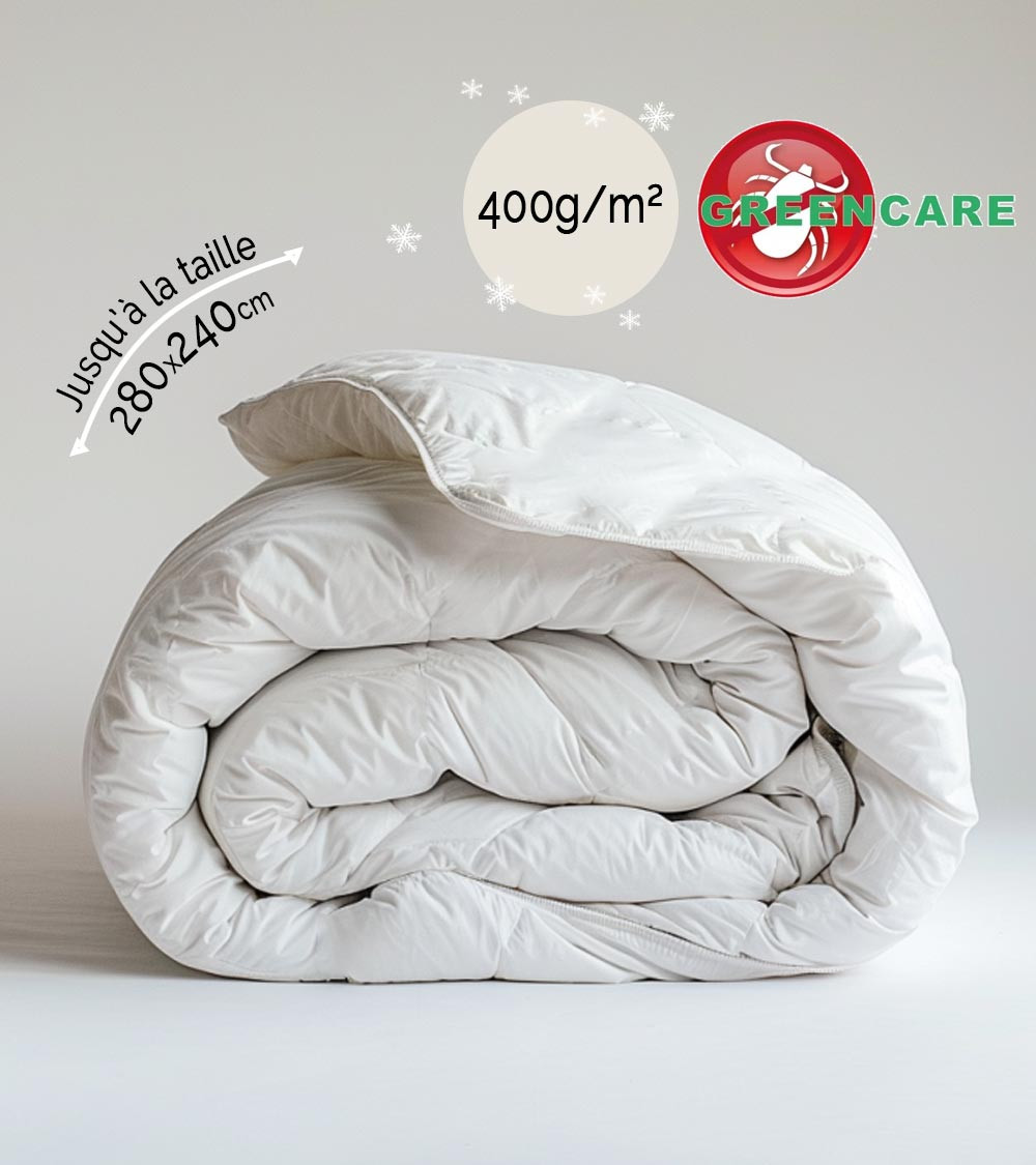 Couette Anti Acariens 400grs/m2 GREENCARE® (anti-acarien, antibactérien, anti-moisissure), chaude pour l'hiver