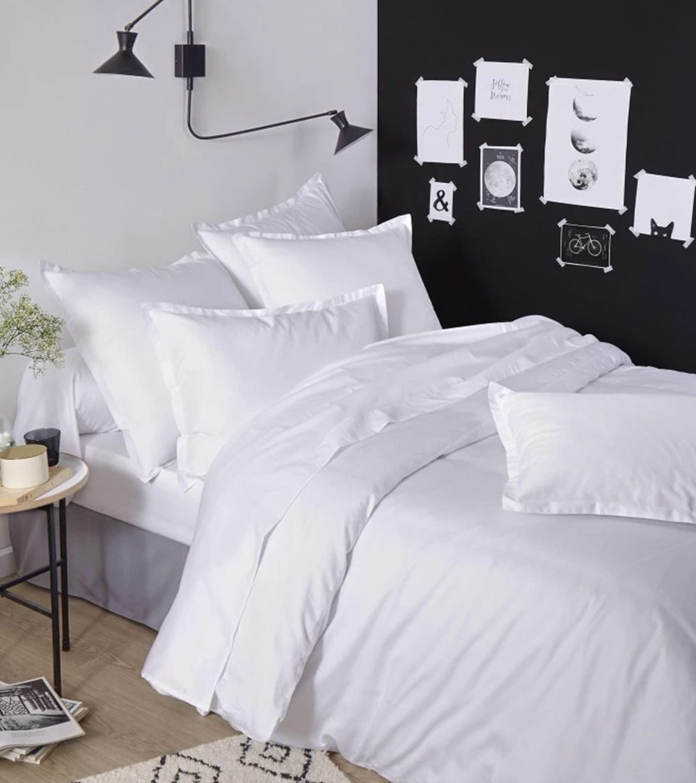 Taie d'oreiller unie satin de coton BLANCHE