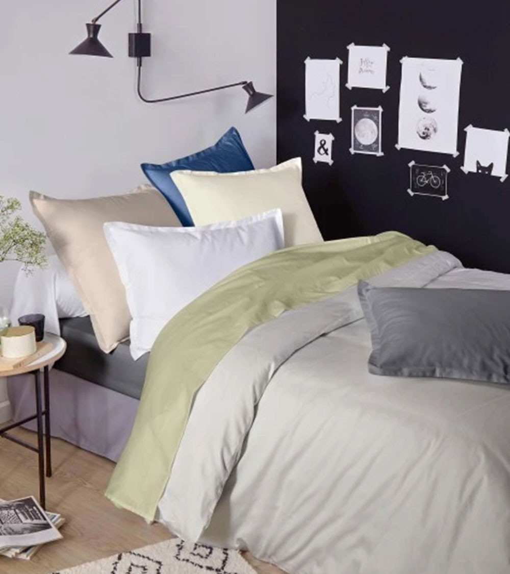 Taie de traversin unie satin de coton PERLE