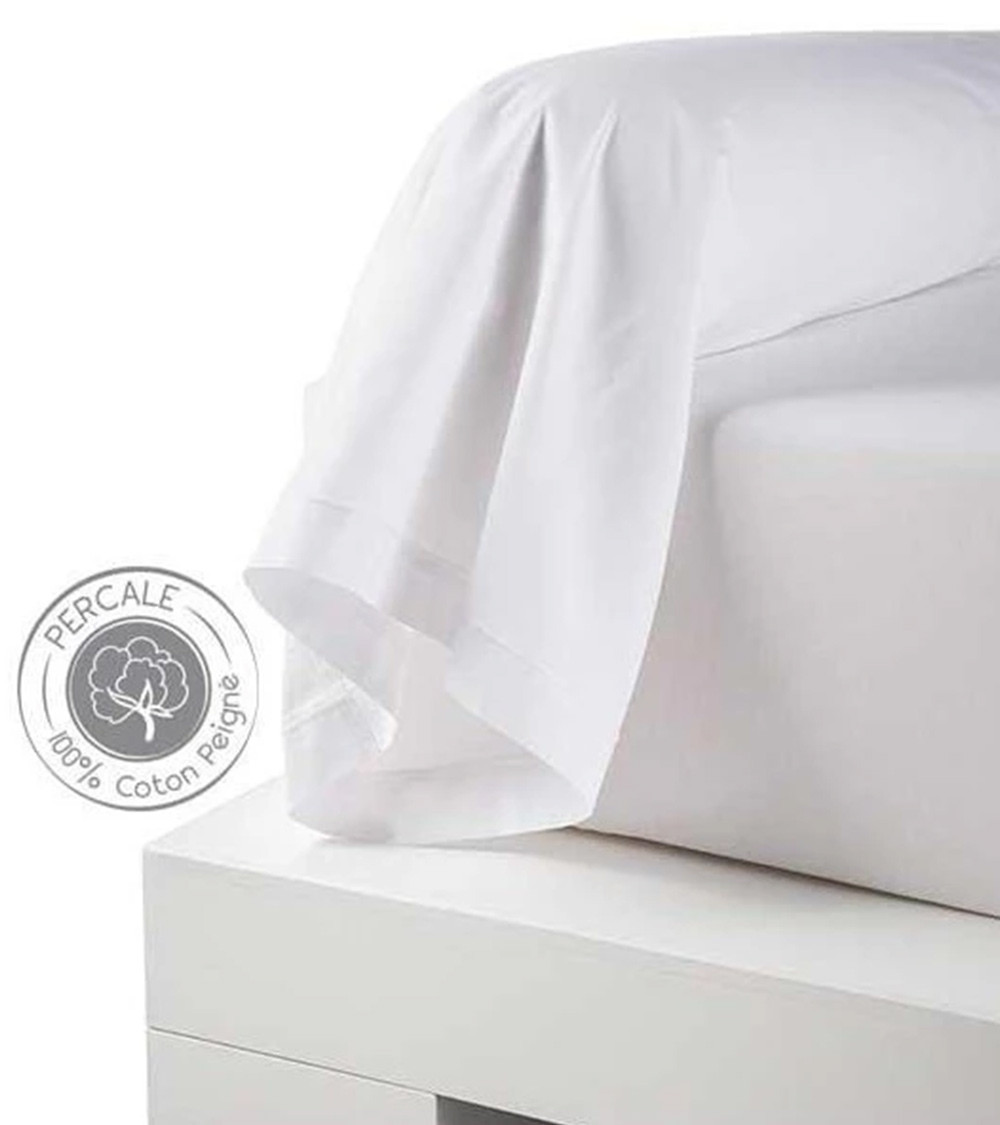 Taie de traversin unie en percale de coton BLANCHE