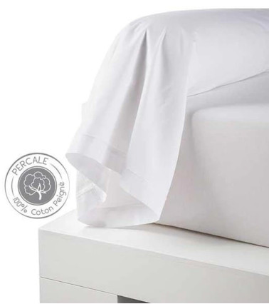 Taie de traversin unie en percale de coton BLANCHE