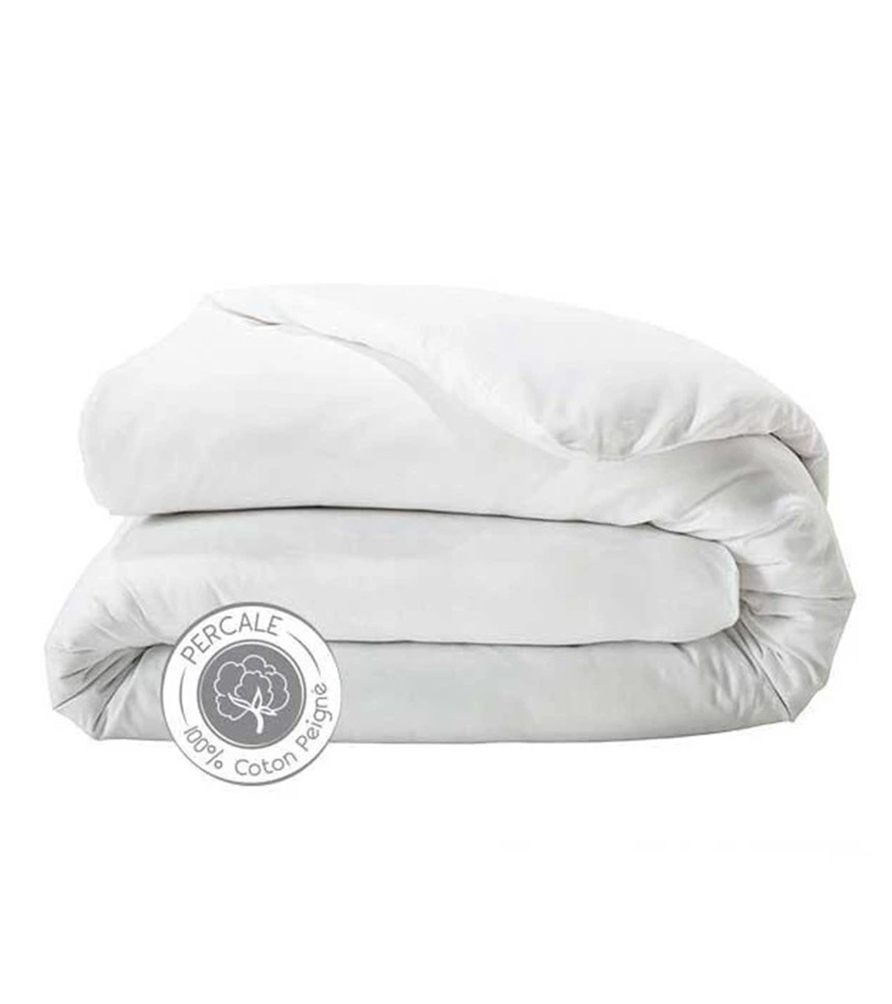 Housse de couette unie percale de coton BLANCHE