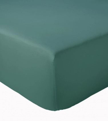 Drap housse uni percale de coton ÉMERAUDE