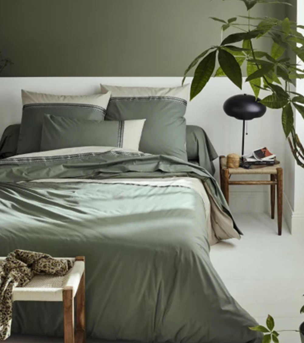 Taie de traversin unie en percale de coton KAKI
