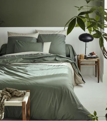 Taie de traversin unie en percale de coton KAKI