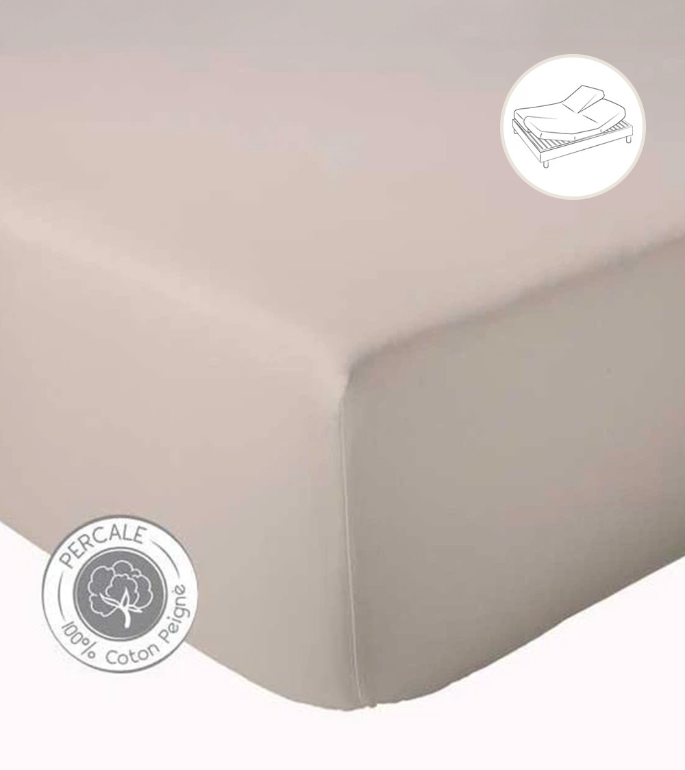 Drap housse uni percale de coton LIN tête et pieds relevables