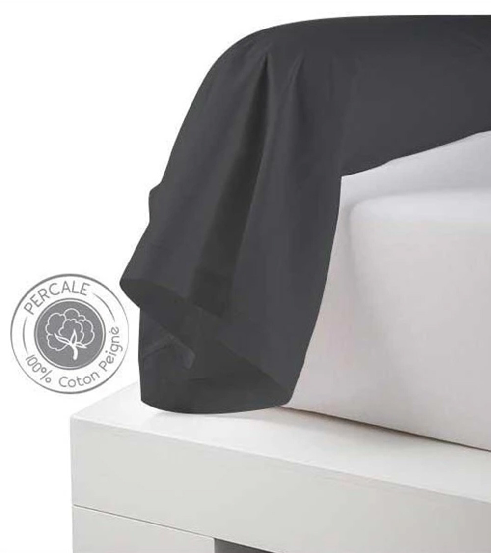 Taie de traversin unie en percale de coton ANTHRACITE