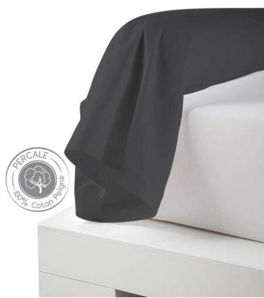 Taie de traversin unie en percale de coton ANTHRACITE