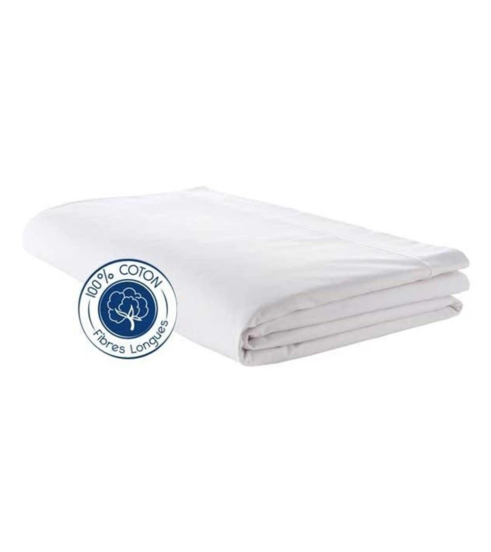 Drap de lit uni en coton BLANC