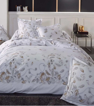 Taie d'oreiller percale de coton PLUMES