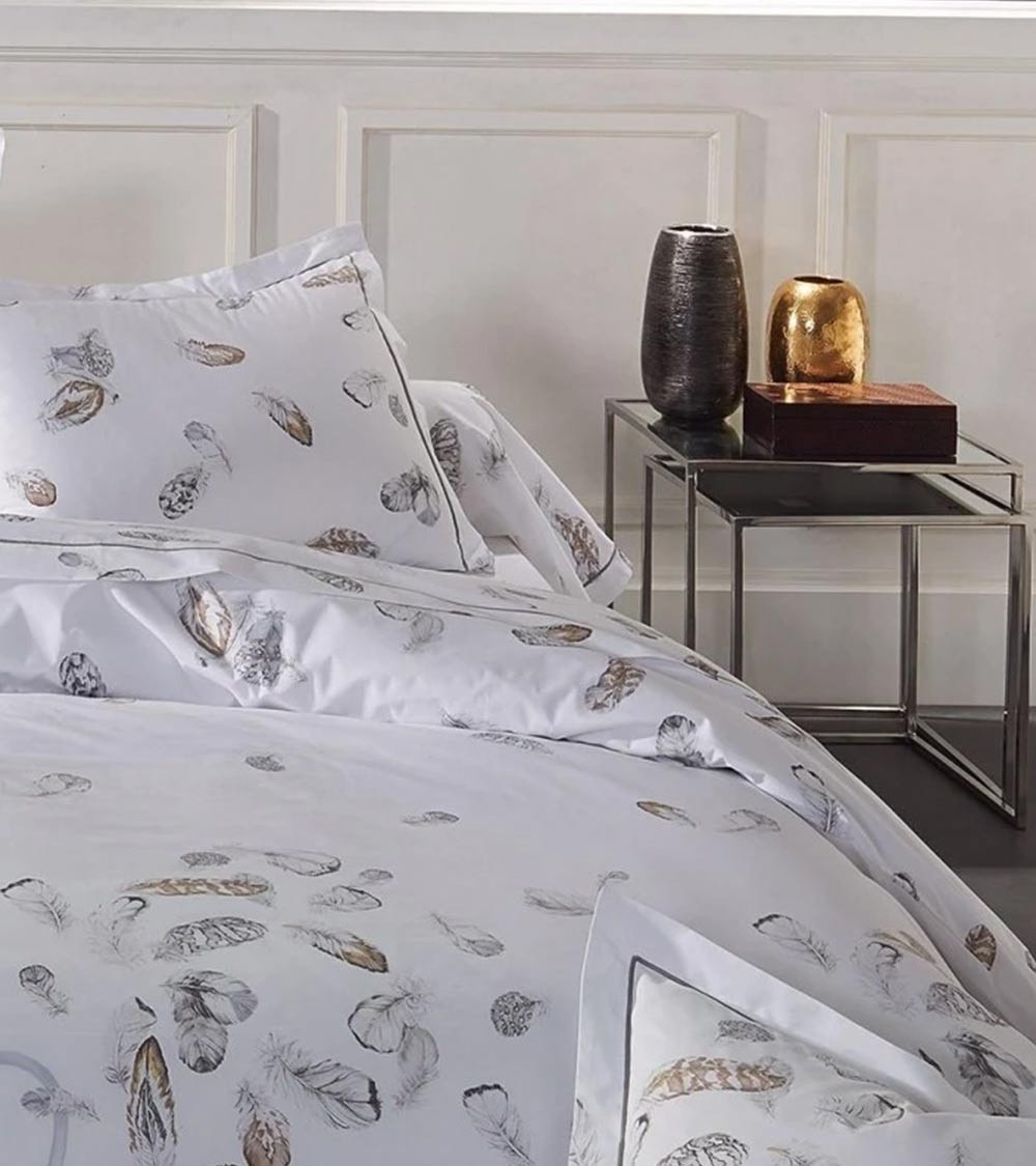 Taie d'oreiller percale de coton PLUMES