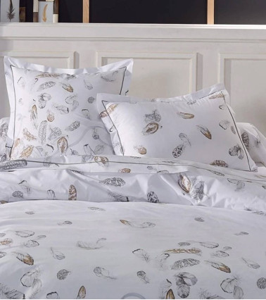 Taie d'oreiller percale de coton PLUMES