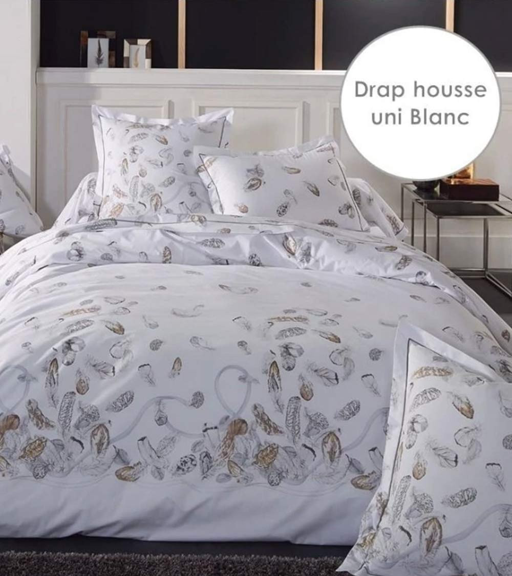 Taie d'oreiller percale de coton PLUMES
