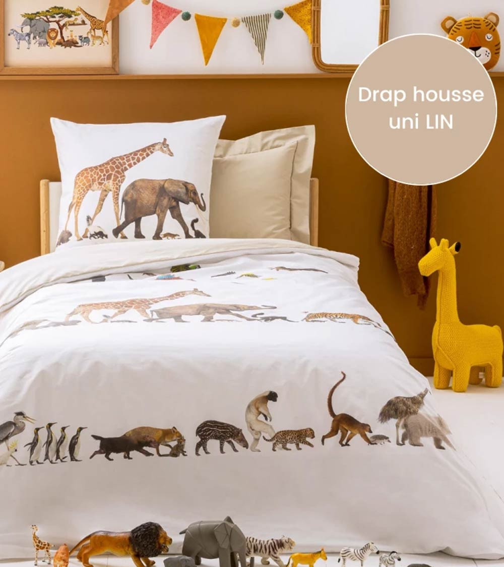 Housse de couette percale Noé pour enfant fille ou garçon