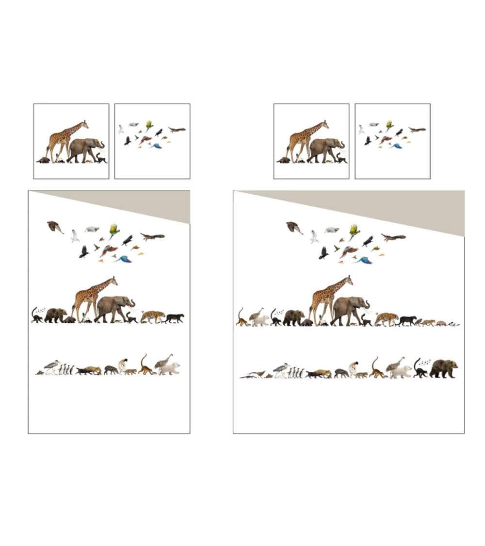 Taie d'oreiller percale Noé, parure enfant, fille ou garçon, avec animaux