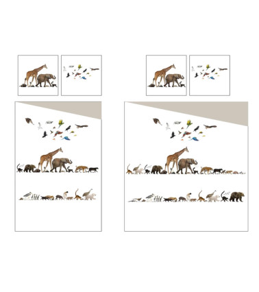 Taie d'oreiller percale Noé, parure enfant, fille ou garçon, avec animaux