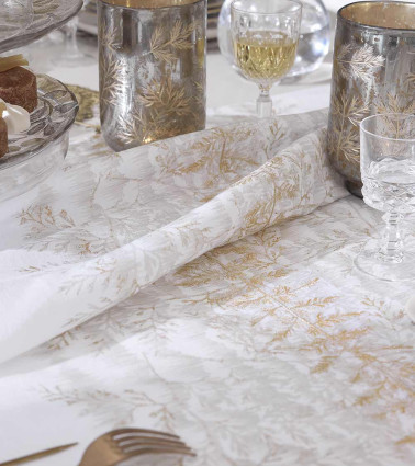 Nappe en lin brodée Fossile fabrication Française pour des repas prestigieux