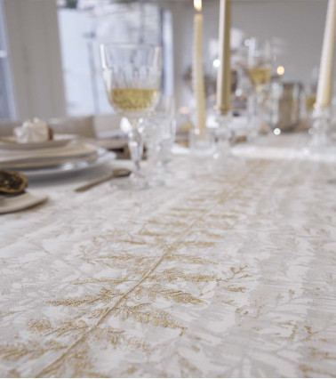 Nappe de réception en lin brodée Fossile fabrication Française