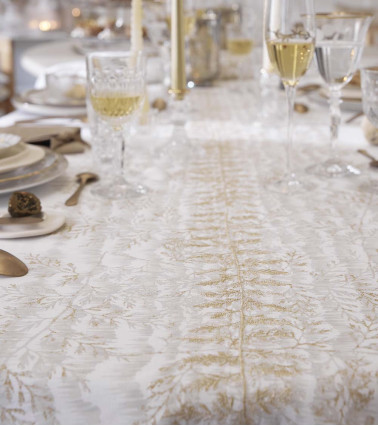 Nappe en lin brodée Fossile fabrication Française, détails