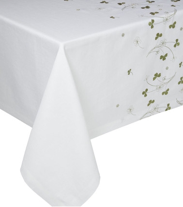 Nappe en lin brodée Chance, broderie trèfles, belle qualité origine France Garantie