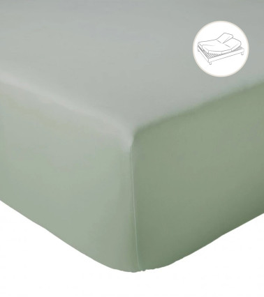 Drap housse uni percale de coton SAUGE pour lit articulé (tête et pieds relevables)