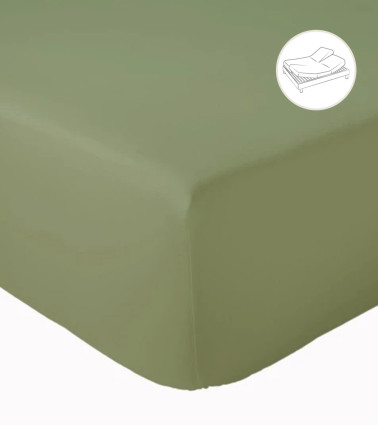 Drap housse uni coton Vert Fougère pour lit articulé (tête et pieds relevables)