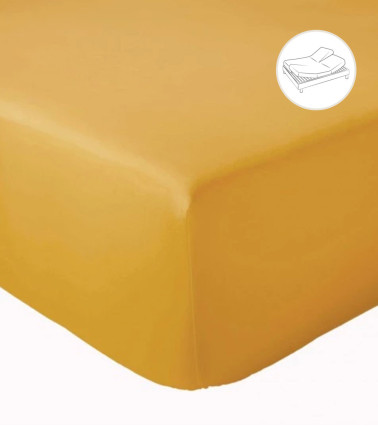 Drap housse uni coton MOUTARDE pour lit articulé (tête et pieds relevables)