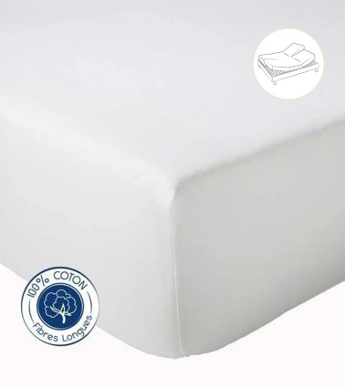 Drap housse uni BLANC coton pour lit articulé (tête et pieds relevables)