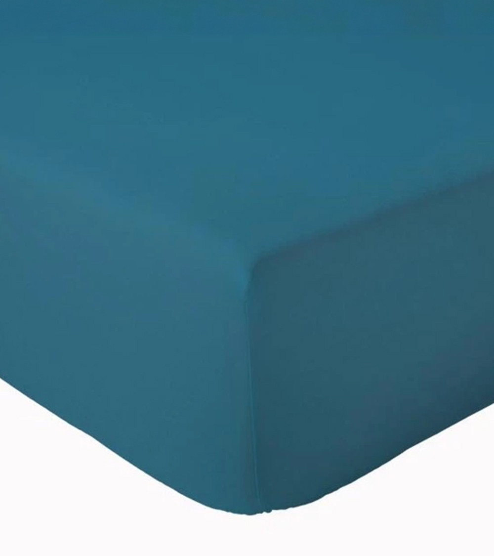 Drap housse uni percale de coton COBALT
